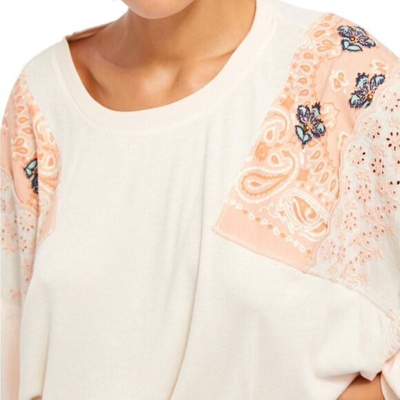 Free People Womens Feelin It Boho Patchwork T-Shirt - Picture 4 of 16